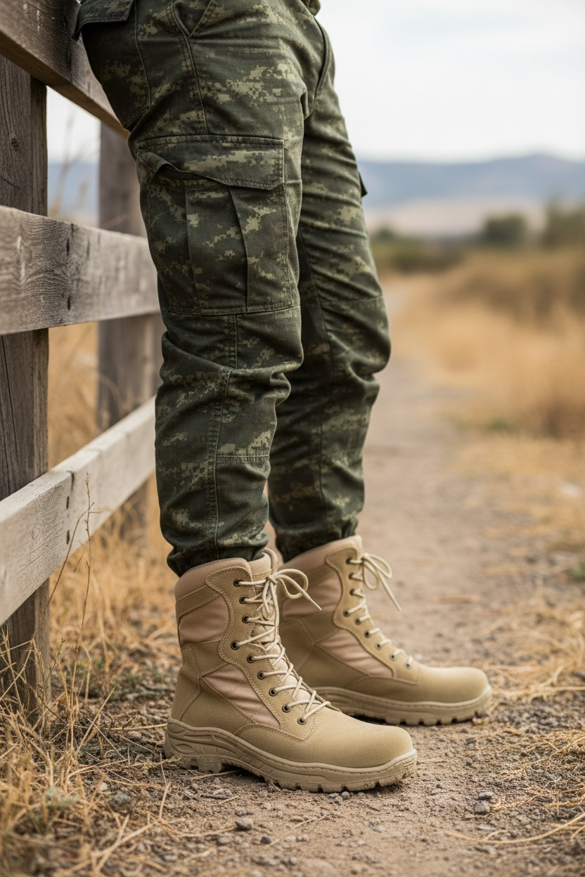 bota tactica de piel gamuza arena  - 7000