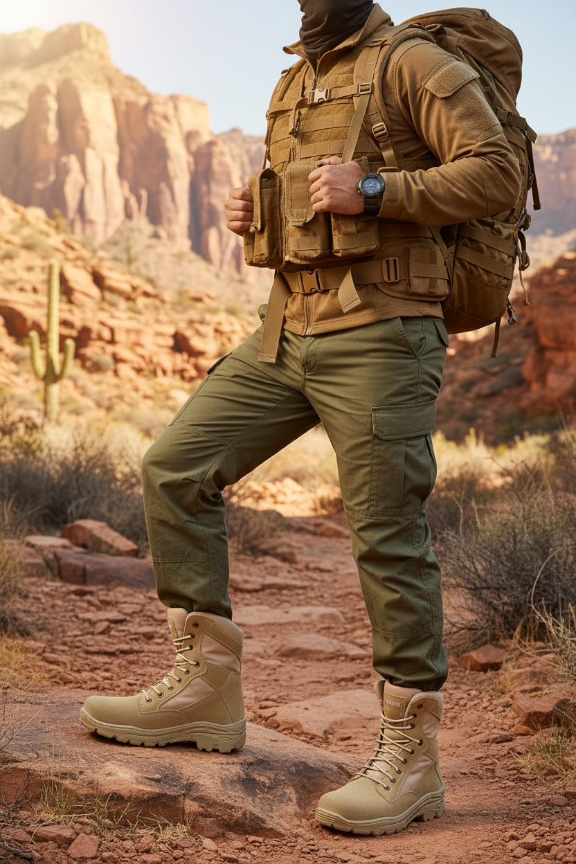 bota tactica de piel gamuza arena  - 7000